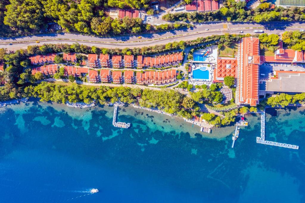 an aerial view of the resort on the water at Labranda Mares Marmaris Hotel in Marmaris