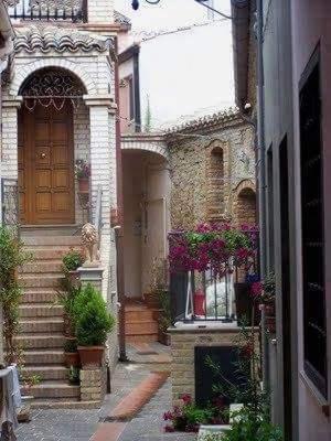 stary budynek z drzwiami i roślinami w obiekcie Terrazza Orsini w mieście Silvi Paese