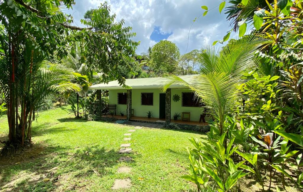 德雷克的住宿－Casita Corcovado，院子中间的绿色房子