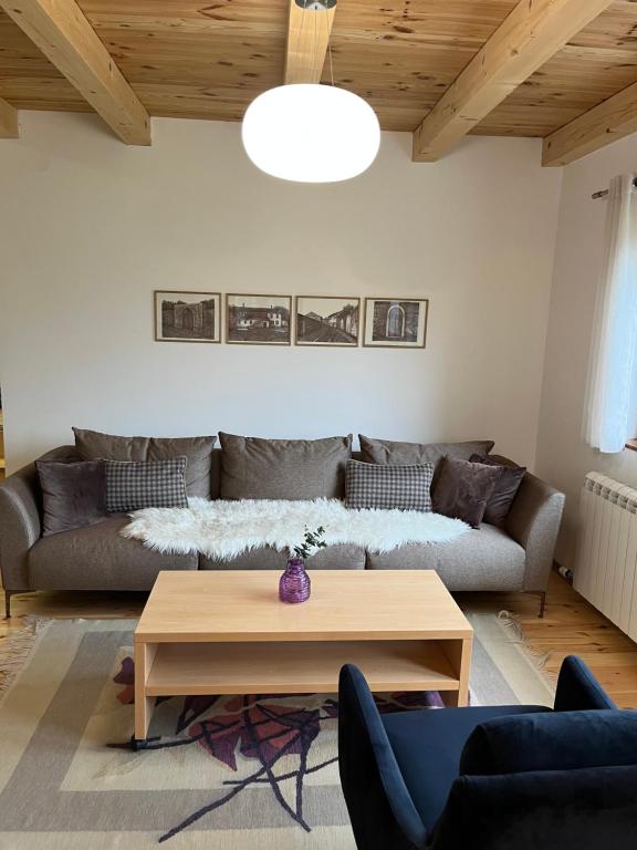 a living room with a couch and a coffee table at Divine House in Žabljak