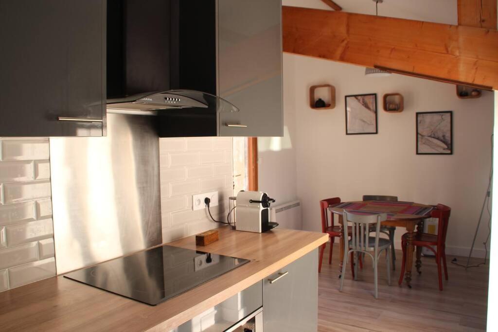 Kuchyňa alebo kuchynka v ubytovaní Aix les Bains Appartement 2p standing 40m2 avec jardin, parking, proche thermes