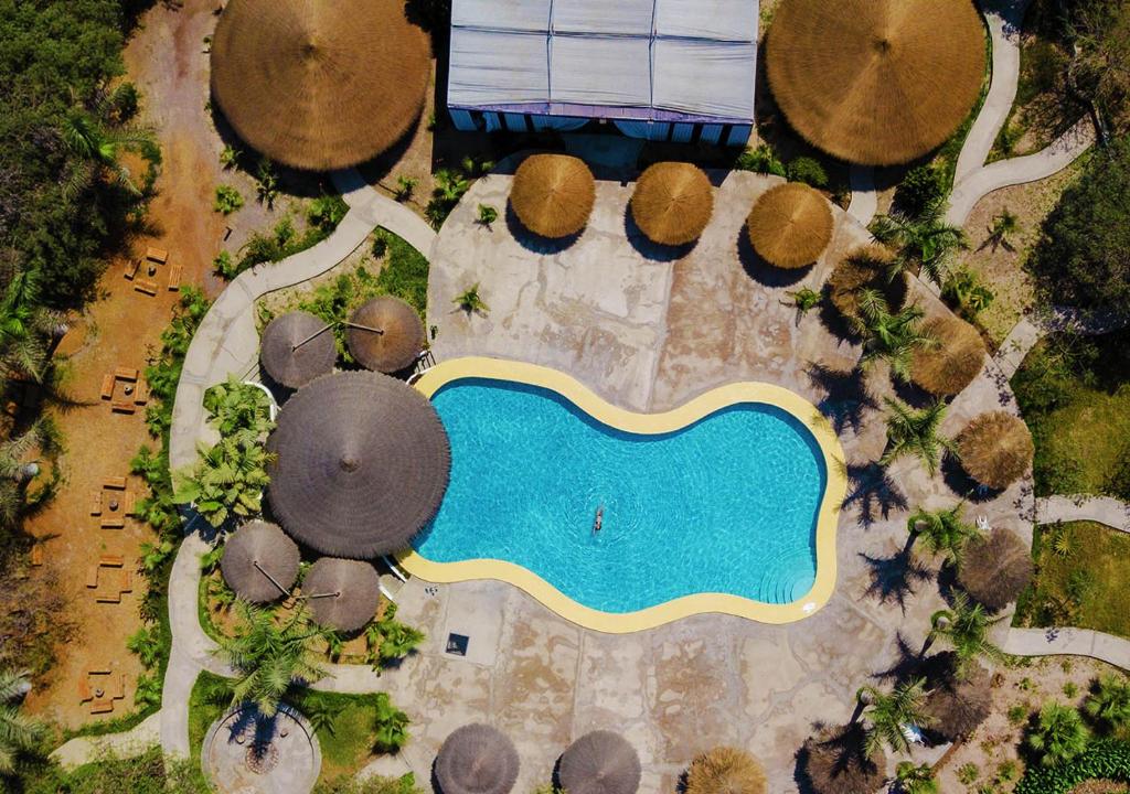 an overhead view of a swimming pool in a resort at Nazca Lodge in Nazca