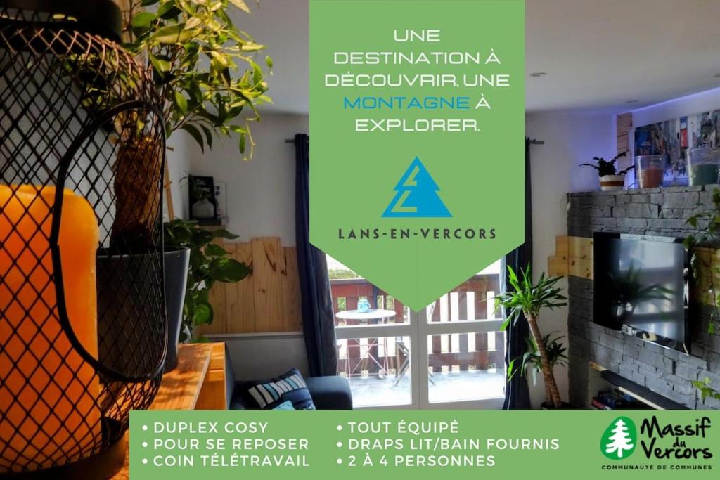 a flyer for a furniture store with a plant at Duplex Cosy : Moderne, Fonctionnel et Confortable in Lans-en-Vercors