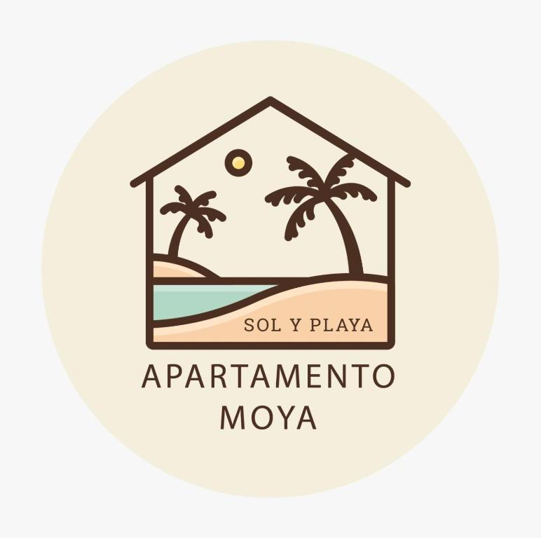 un icono de una casa en la playa y palmeras en Apartamento Moya - Playa y Sol, en Aguadulce