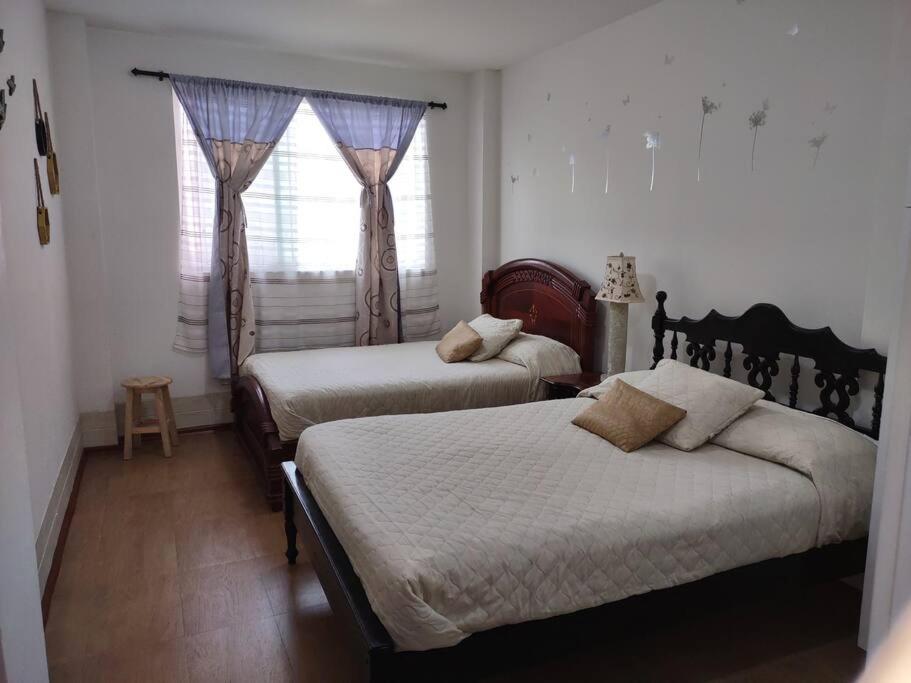 安巴托的住宿－VISTA ÚNICA HERMOSO Mini Departamento en Ambato，一间卧室设有两张床和窗户。