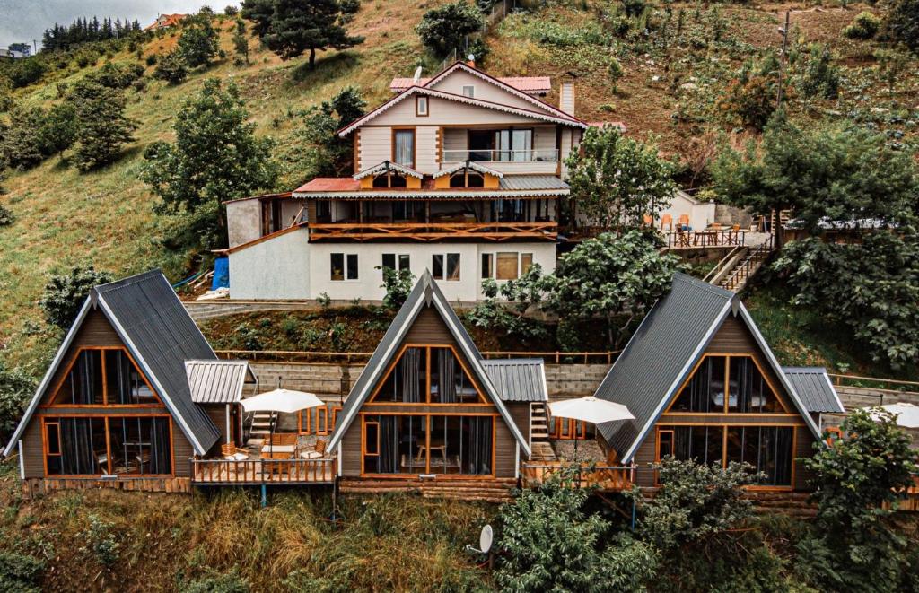 a large house on top of a hill at Ayliya bungalow in Trabzon