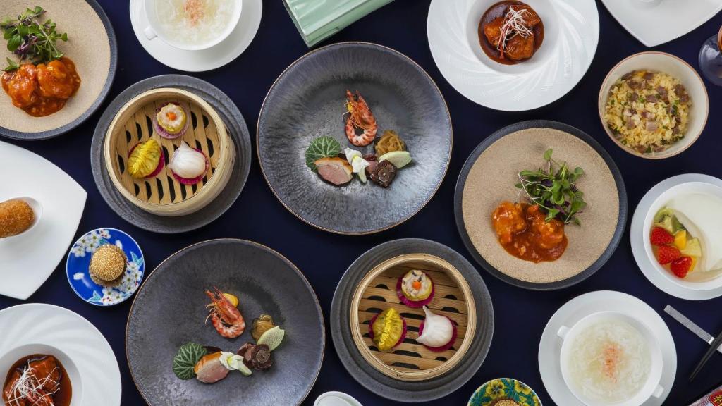 a group of plates of food on a table at Nagoya Marriott Associa Hotel in Nagoya