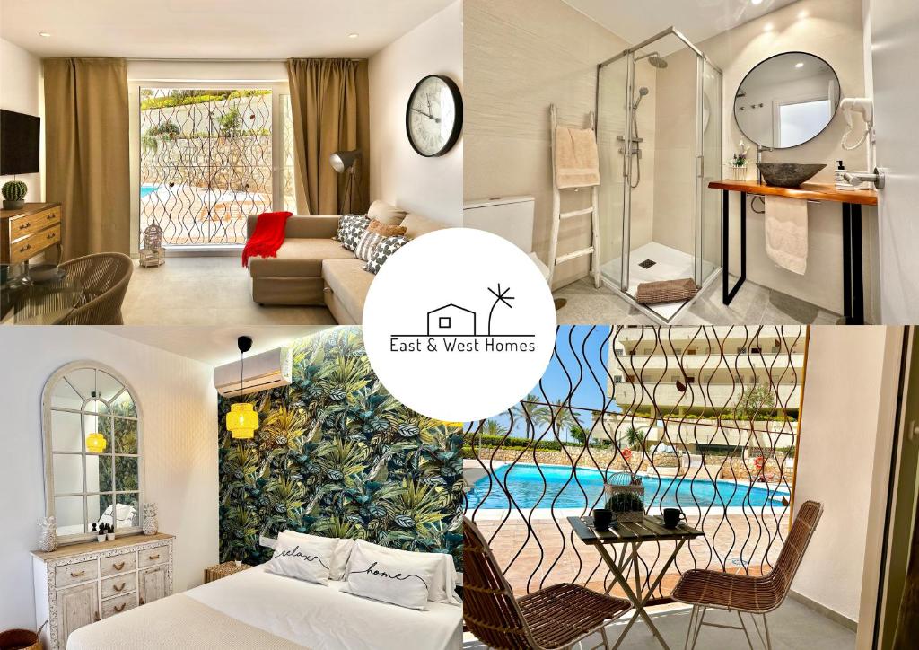 a collage of a living room and a bathroom at Loft 18 Beachfront Marbella Center in Marbella