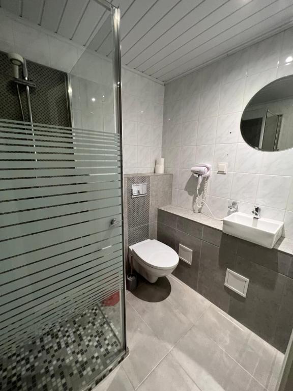 Koupelna v ubytování Astra Hotel