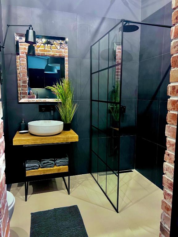 Televízia a/alebo spoločenská miestnosť v ubytovaní Loft Apartment Browary Warszawskie