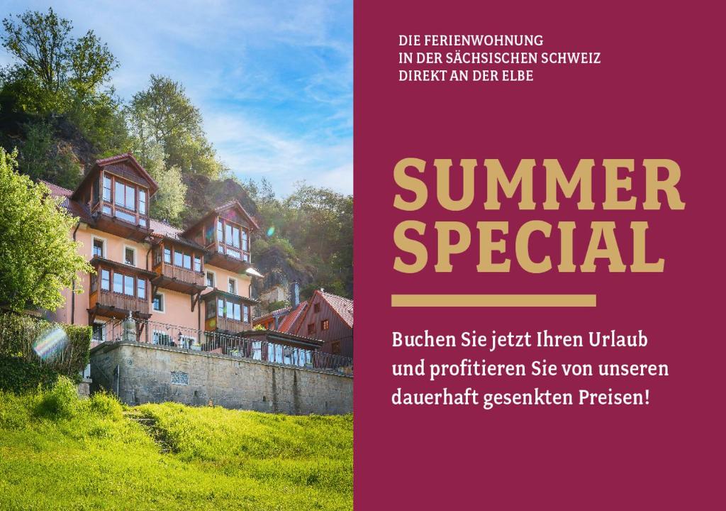 a flyer for a summer special with a picture of a house at Ferienwohnungen Alte Destillerie Rathen in Rathen
