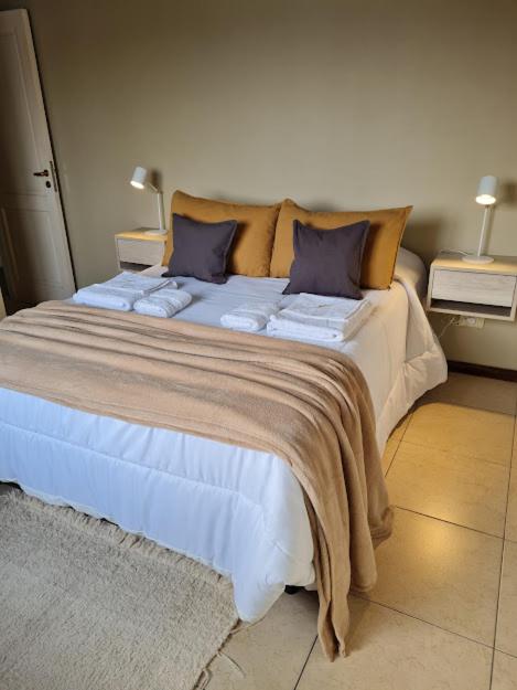 uma cama grande com duas almofadas em cima em Buona Vita Departamento Alto Dorrego - Mendoza em Guaymallén
