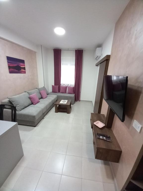 sala de estar con sofá y TV en Stojanović apartman Jagodina, en Jagodina