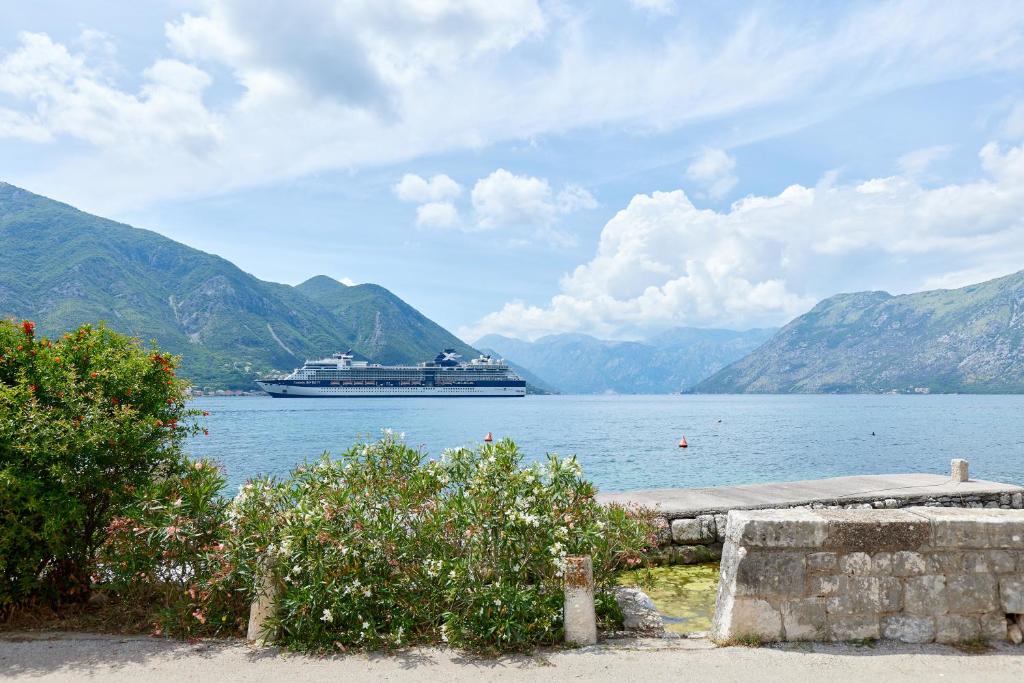 een cruiseschip op een grote hoeveelheid water bij Apartments Konoba 224 in Kotor