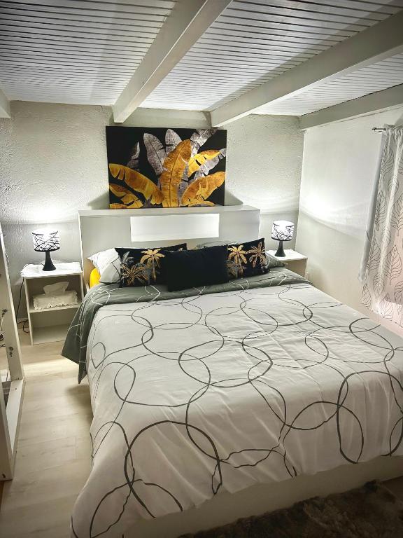 1 dormitorio con 1 cama grande en una habitación en Au cœur de la plaine, en Capesterre-Belle-Eau