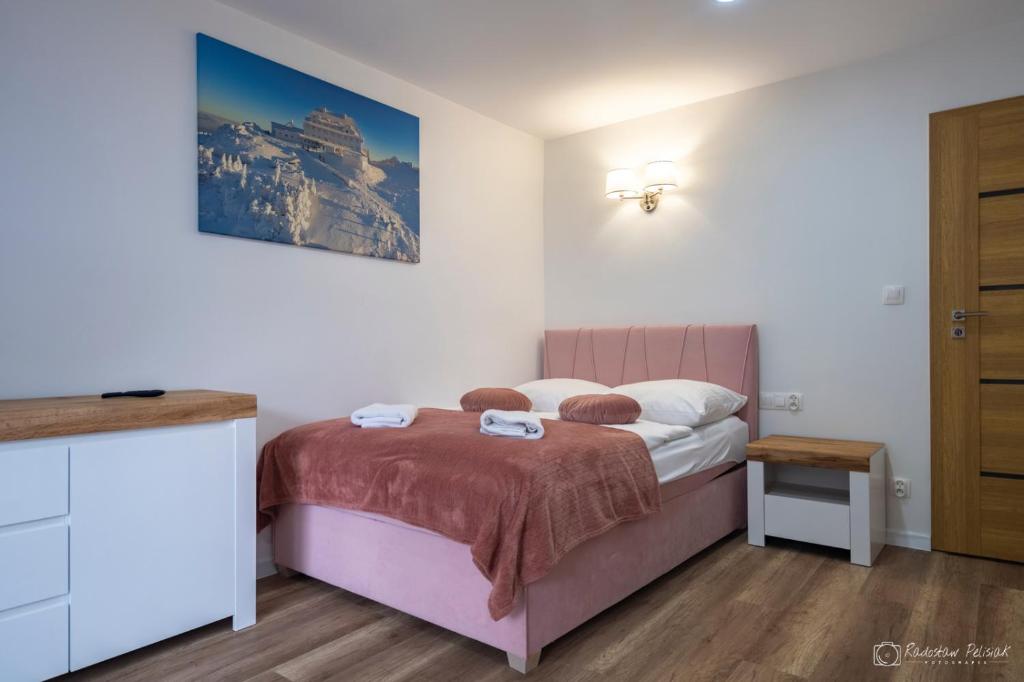 Postel nebo postele na pokoji v ubytování Willa Rosa-apartamenty z prywatną sauną