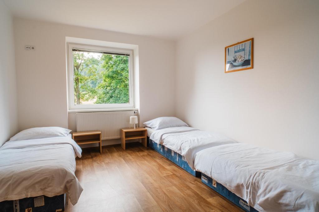 Postel nebo postele na pokoji v ubytování Apartmány Špička - Stříbrnice u sjezdovky