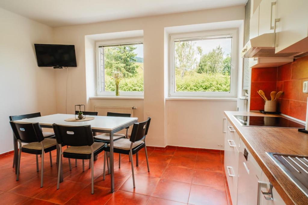 Kuchyň nebo kuchyňský kout v ubytování Apartmány Špička - Stříbrnice u sjezdovky