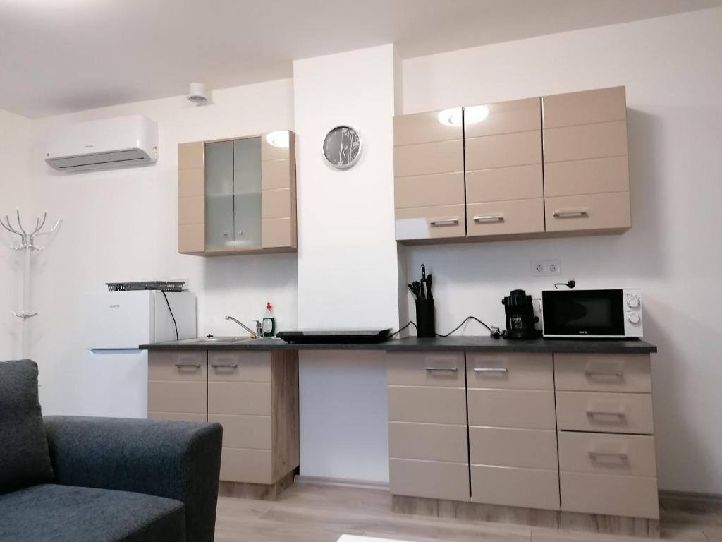 Kuchyň nebo kuchyňský kout v ubytování Mohács Apartman