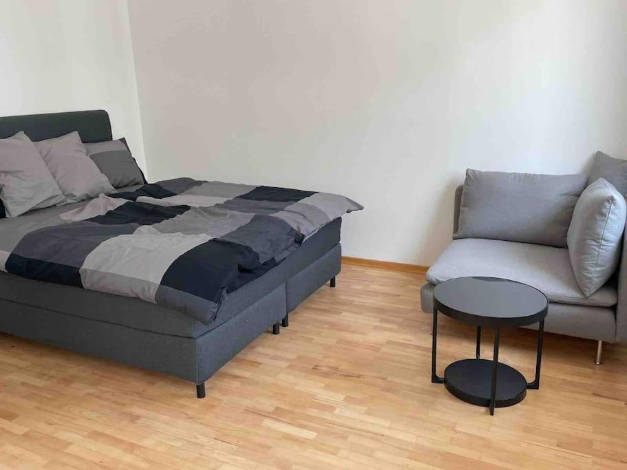 1 dormitorio con 1 cama y 1 sofá en Apartment next to Mariahilferstraße, en Viena