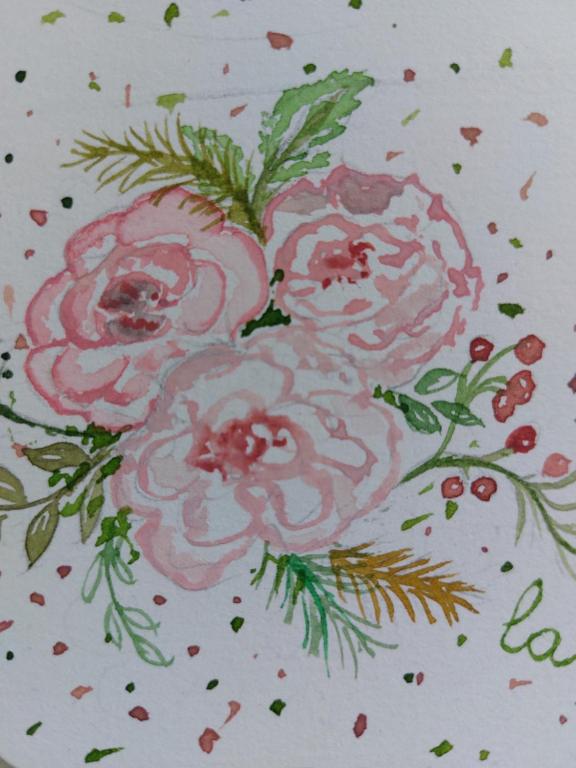 een tekening van drie roze bloemen op een bord bij La petite rose in Limone Piemonte