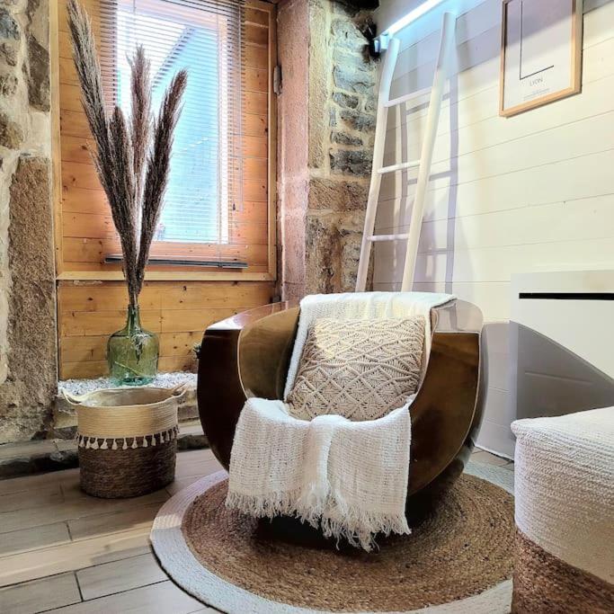 - un salon avec une chaise et une baignoire dans l'établissement Appart COSY 2 ch Caluire et Cuire Lyon, à Caluire-et-Cuire