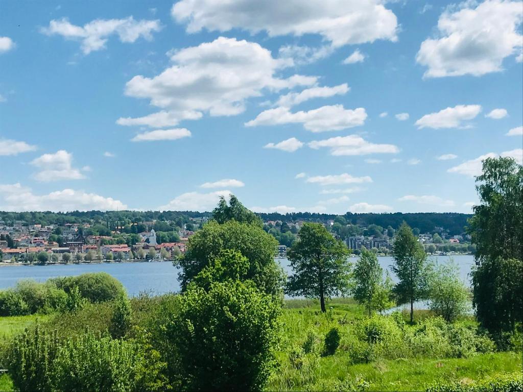 uma vista para o lago a partir de um parque em Brunns Lake House em Ulricehamn