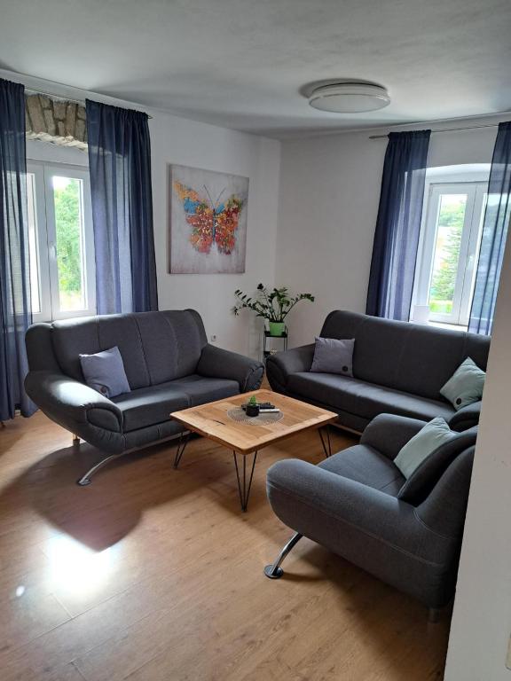 salon z 2 kanapami i stolikiem kawowym w obiekcie Caveromane w Puli