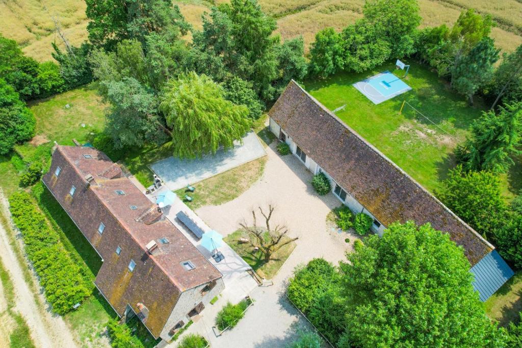 an overhead view of an old house with a yard at Crazy Villa Champs Corons 61 - Interior heated pool - 2h from Paris - 30p in Les Menus