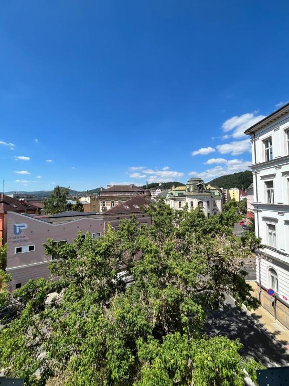 vista su una città con un albero in primo piano di Apartman Theresa a Děčín