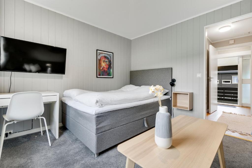 Postel nebo postele na pokoji v ubytování Mosjøen Apartmens
