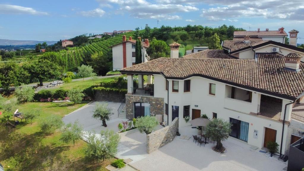 an aerial view of a house in a vineyard at Maravida Vacation Rooms in Dobrovo