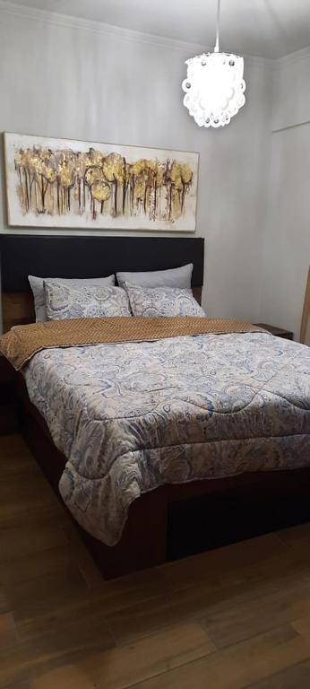a bedroom with a bed with a painting on the wall at Orestis Cozy Nest in Platamonas