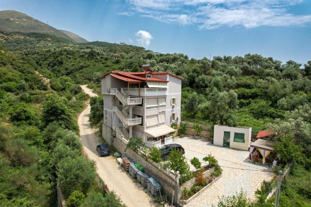an aerial view of a house on a hill at Villa Matilda in Borsh