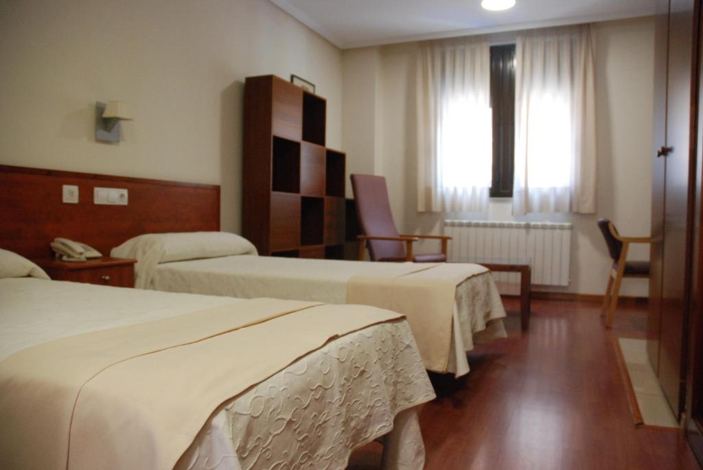 Cette chambre comprend 2 lits et une fenêtre. dans l'établissement Apartahotel FC Catedral, à León