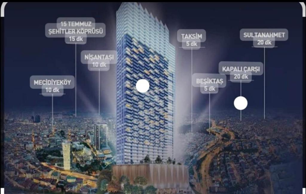 a rendering of a skyscraper in a city at night at Luxury 1+1 apt in Sinpaş Queen Bomonti in Istanbul
