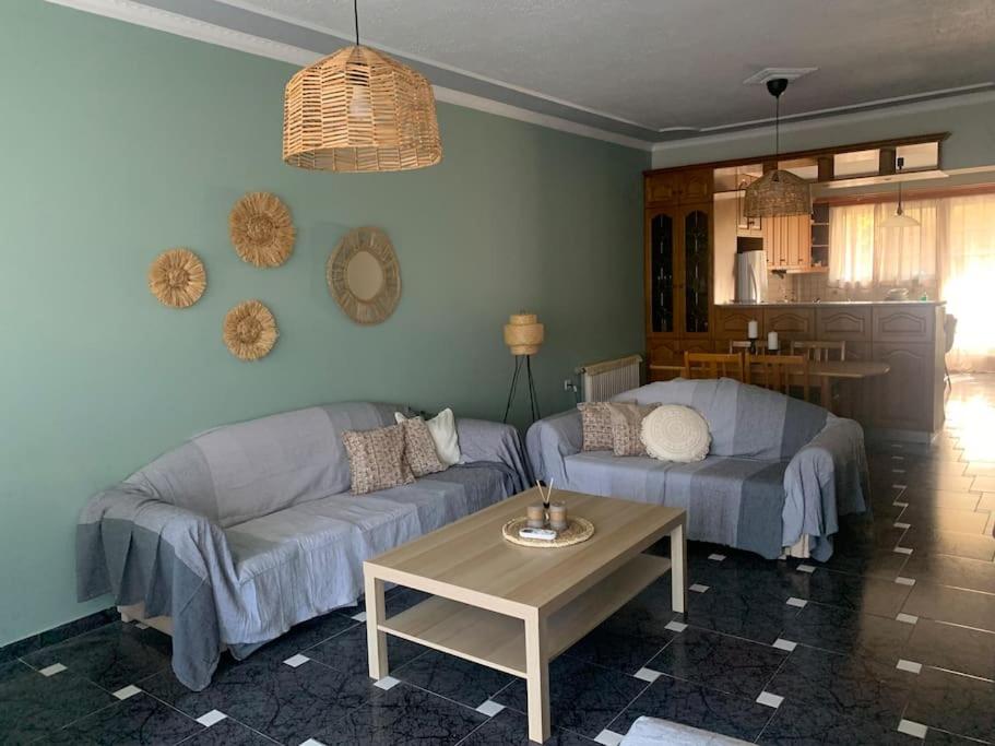uma sala de estar com um sofá e uma mesa em Argostoli Apartment em Argostoli