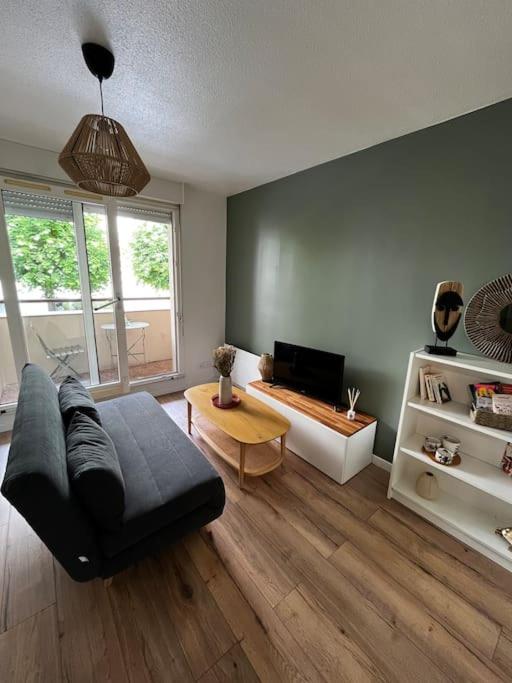 un salon avec un canapé et une table dans l'établissement Charmant T2 dans Toulouse, à Toulouse