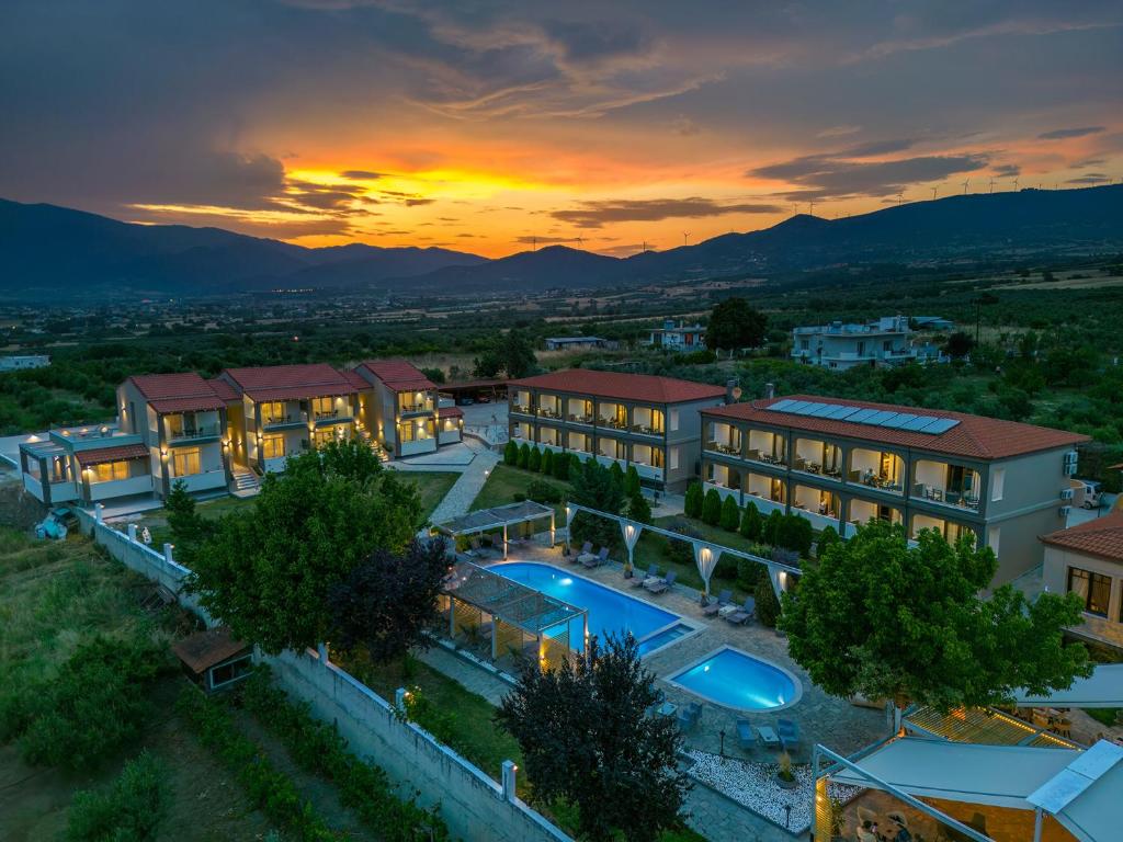 an aerial view of a building with a pool at Agnantio Hotel & Spa in Sidhirókastron