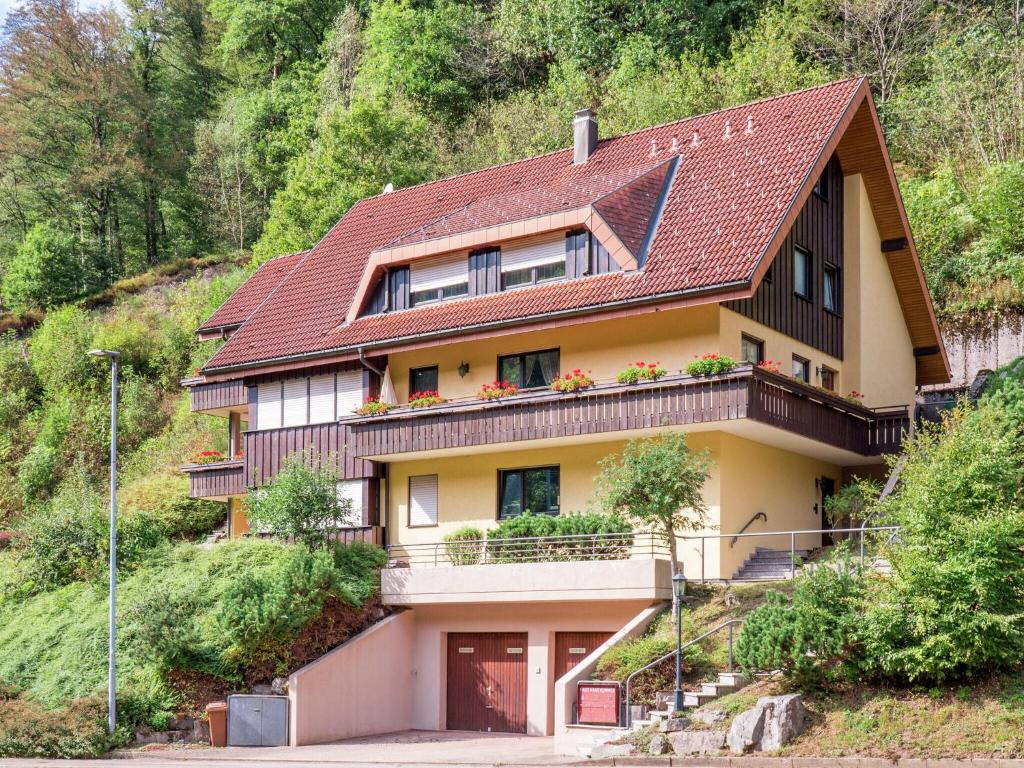 バート・リッポルサウにあるScenic Apartment in Bad Rippoldsau with Balcony Parkingの丘の脇の家