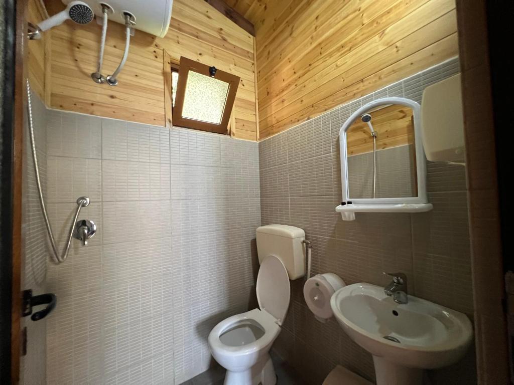 Koupelna v ubytování Bujtina Uji I Panjes, Log Cabins