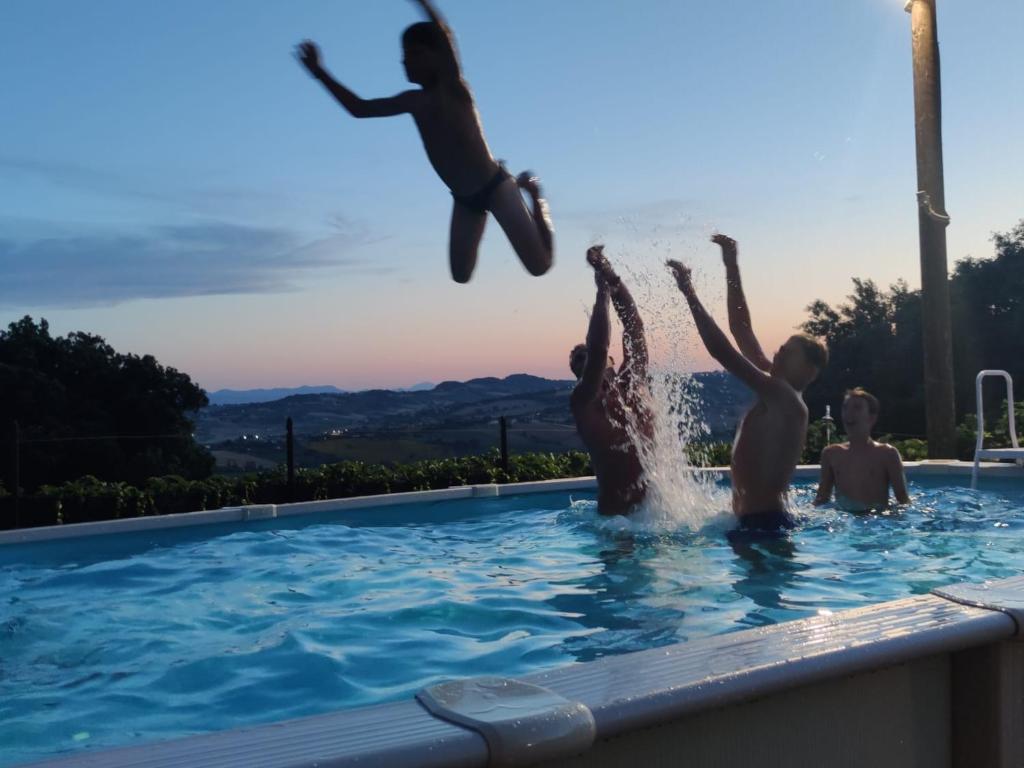 卡梅拉諾的住宿－La Violetta，一群人跳进游泳池
