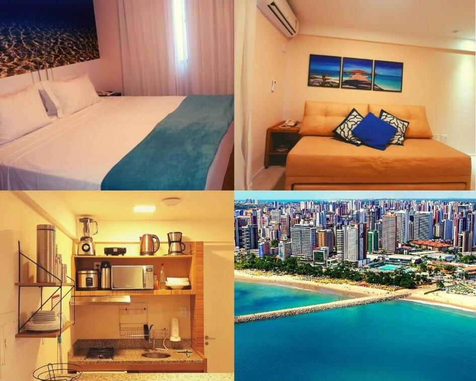 a collage of three pictures of a hotel room at Localização Perfeita, Hotel, Completo, Limp.Diária in Fortaleza