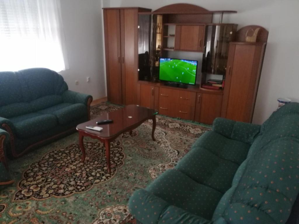 a living room with a couch and a tv at STE-FI APARTMANS in Gostivar