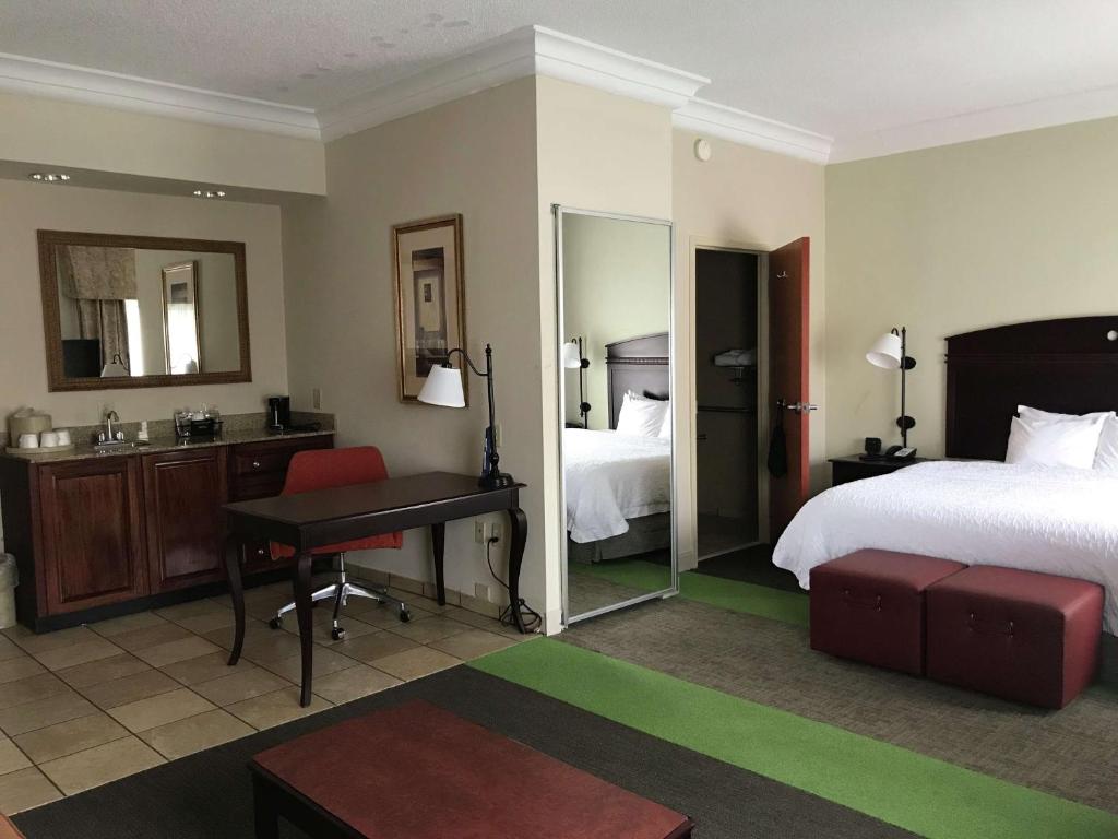 een hotelkamer met een bed en een spiegel bij Hampton Inn Vidalia in Vidalia