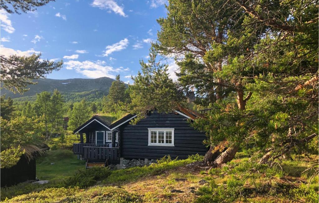 HøvringenにあるAwesome Home In Hvringen With Saunaの木立の丘の上のログキャビン