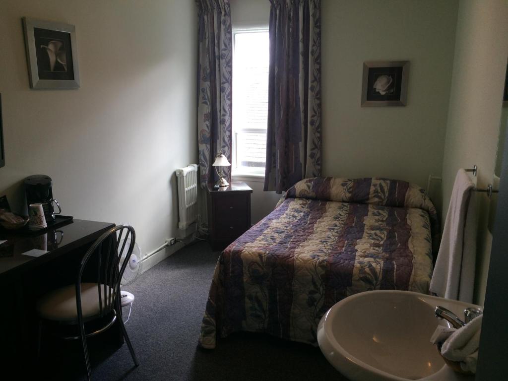 a hotel room with a bed and a sink at Auberge Centre Ville in Saguenay