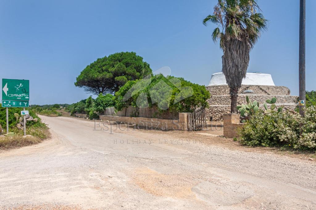 a dirt road with a palm tree and a building at Trullo Gallipoli Punta Pizzo in Pizzo