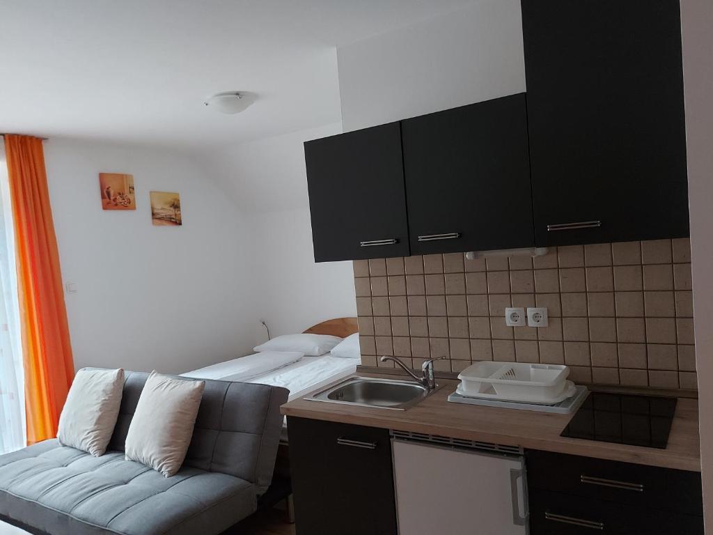 Kuchyň nebo kuchyňský kout v ubytování Apartments and Rooms Martuljk