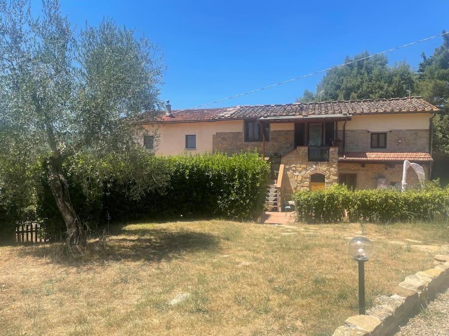 a house with a tree in front of a yard at Appartamento Patina di sotto in LʼOpaco